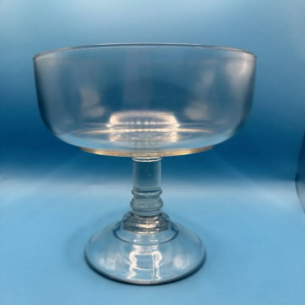Vintage Clear Glass Pedestal Compote Bowl UV Reactive Green Glow 7.5”
